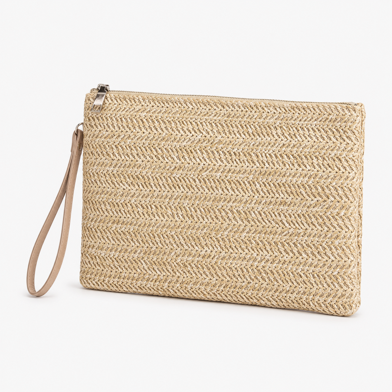 Women’s Beige Woven Zipper Clutch Bag