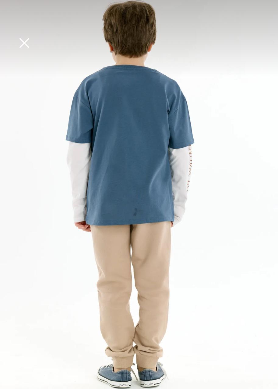Boys Blue Layered Graphic T-Shirt – Trendy Long Sleeve Casual Top for Kids