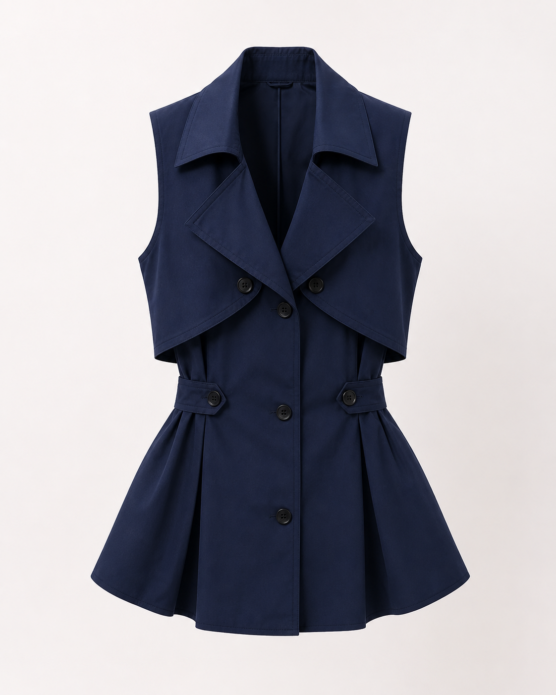 SHEIN Fast Delivery Navy Blue Sleeveless Trench Vest – Double-Breasted Chic Top