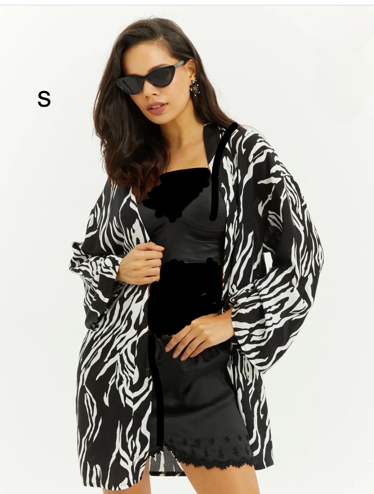 Women’s Black White Zebra Print Open Kimono, Lightweight Beach Cover-Up