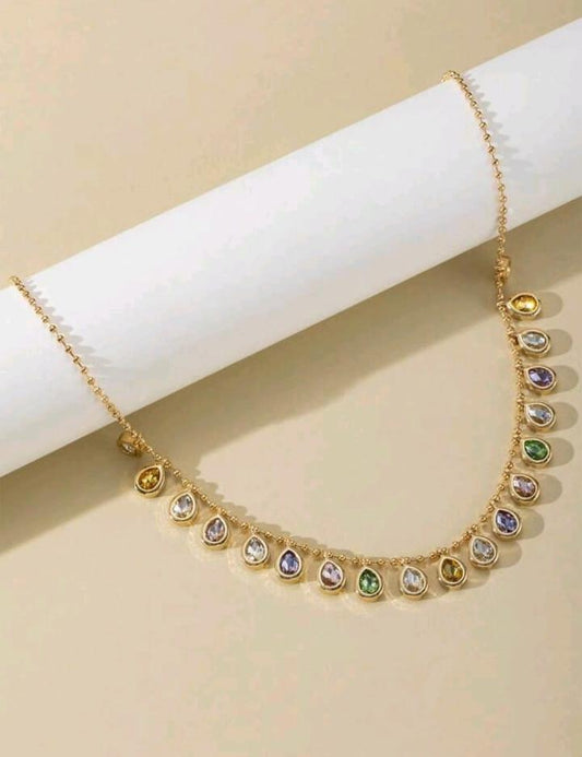 SHEIN Fast Delivery Gold Tone Multicolor Teardrop Necklace