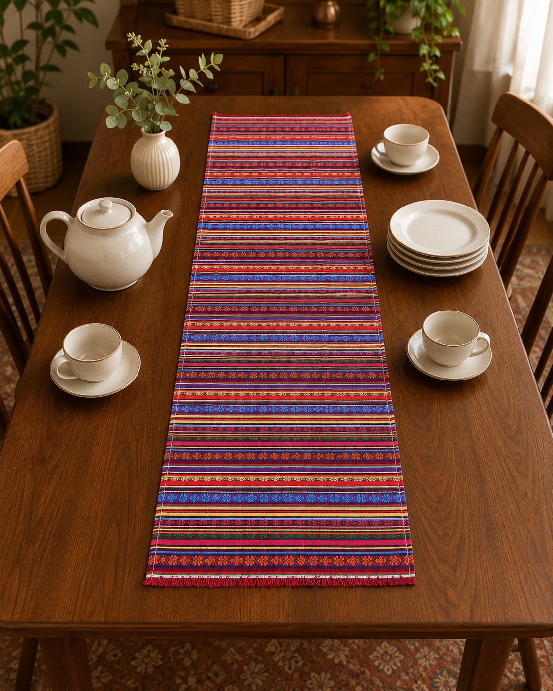 Bohemian Multicolor Striped Table Runner 150 x 45 cm