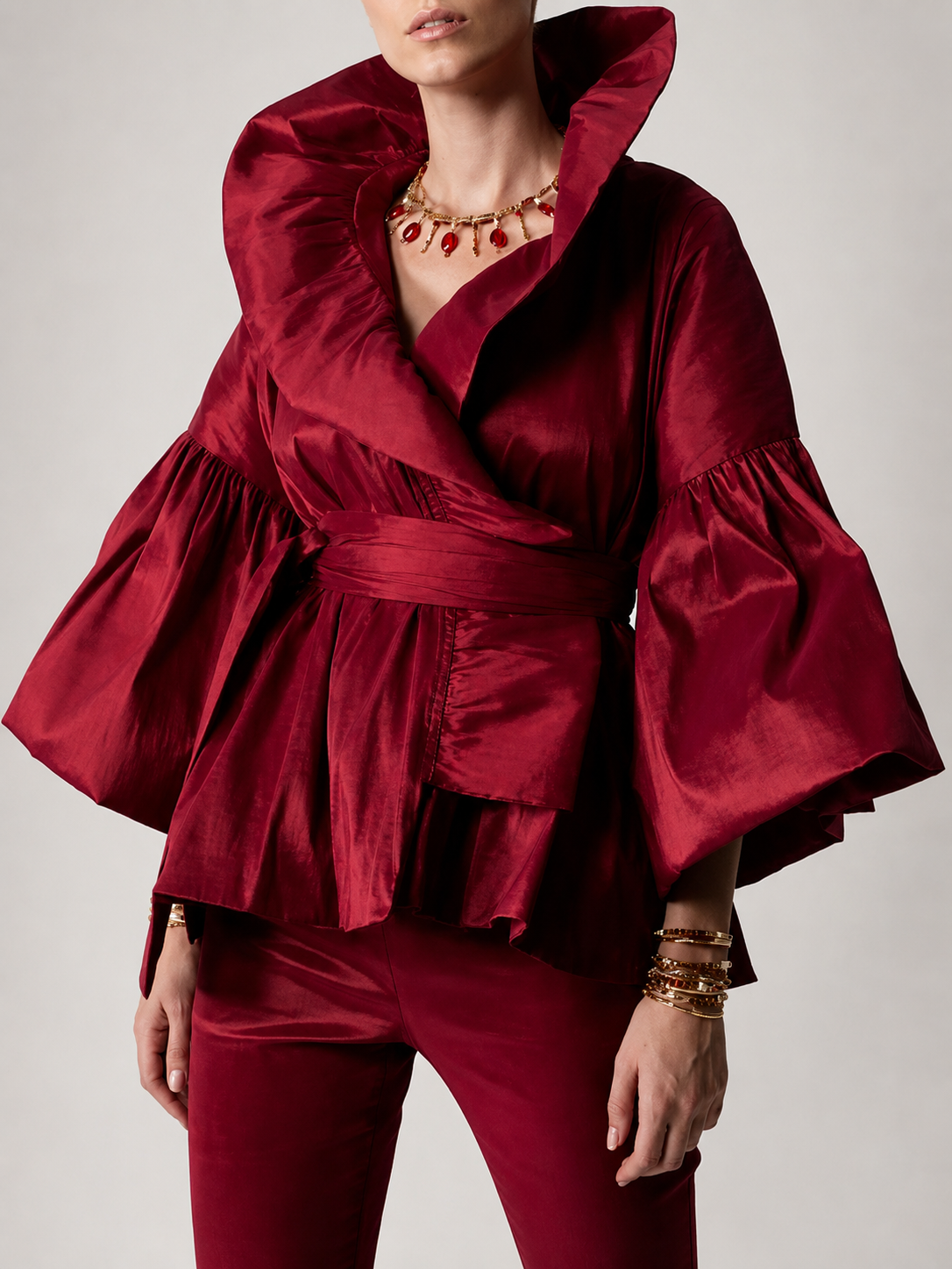 Red Satin Ruffle Wrap Blazer Top – SHEIN Fast Delivery in 5 Days