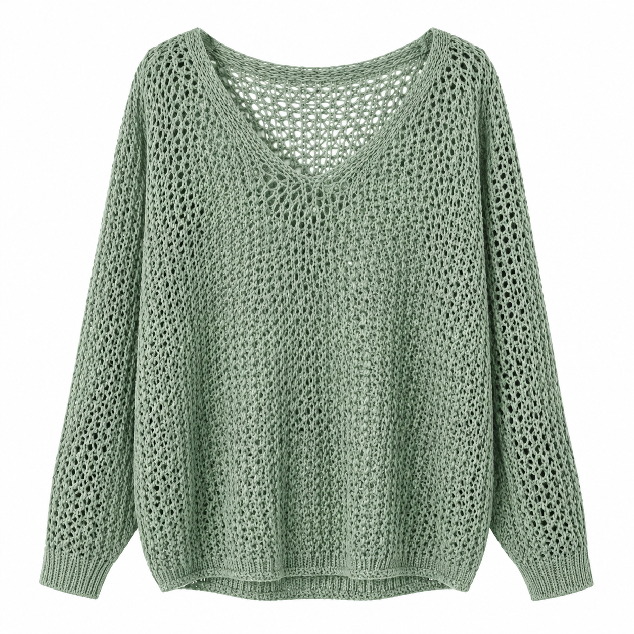 Mint Green Open Knit Crochet Sweater Top for Women