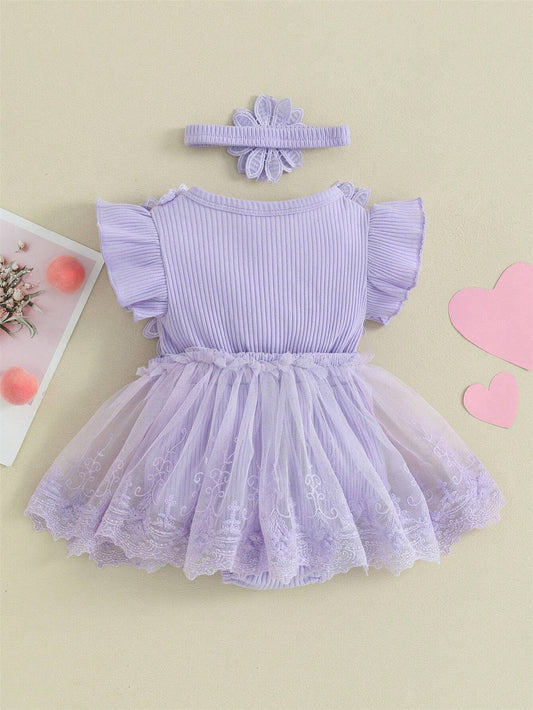 SHEIN Kids Lavender Floral Tulle Dress Set - SHEIN Fast Delivery in 5 Days