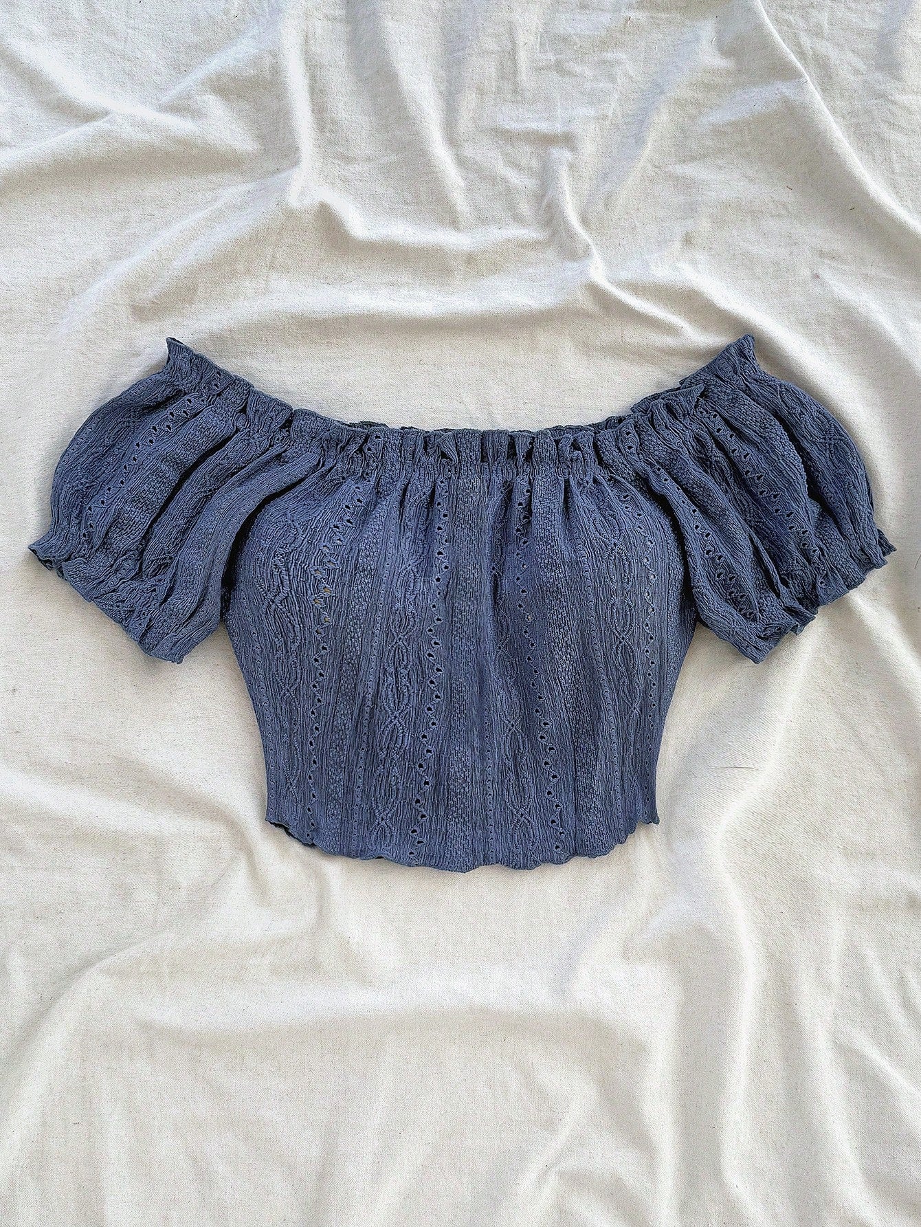 SHEIN Women’s Navy Blue Off-Shoulder Eyelet Crop Top