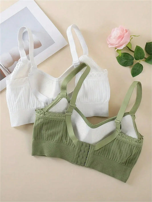 صدرية مريحة لاسلكية مضلعة للنساء مكونة من قطعتين - مجموعة حمالات صدر مبطنة للاستخدام اليومي - ملابس داخلية ناعمة بدون خياطة على غرار Shein