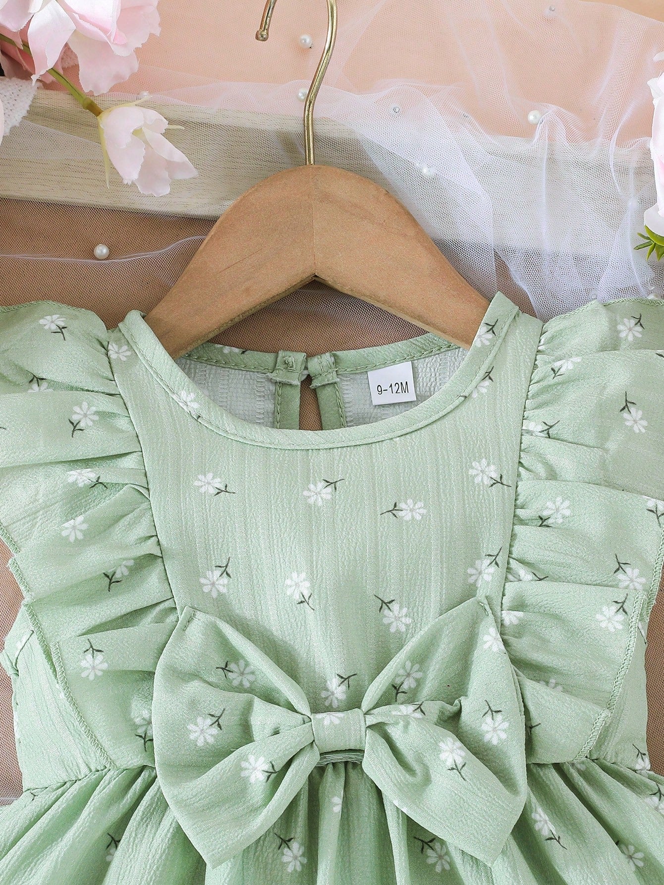 Baby Girls Mint Green Floral Bow Dress