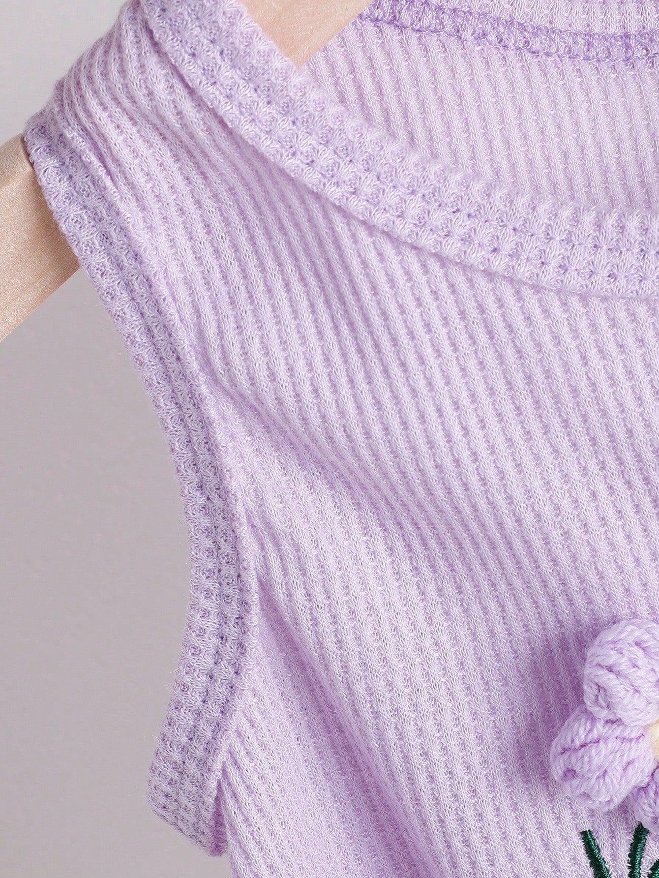 Girls Lavender Flower Embroidery Top & Denim Shorts