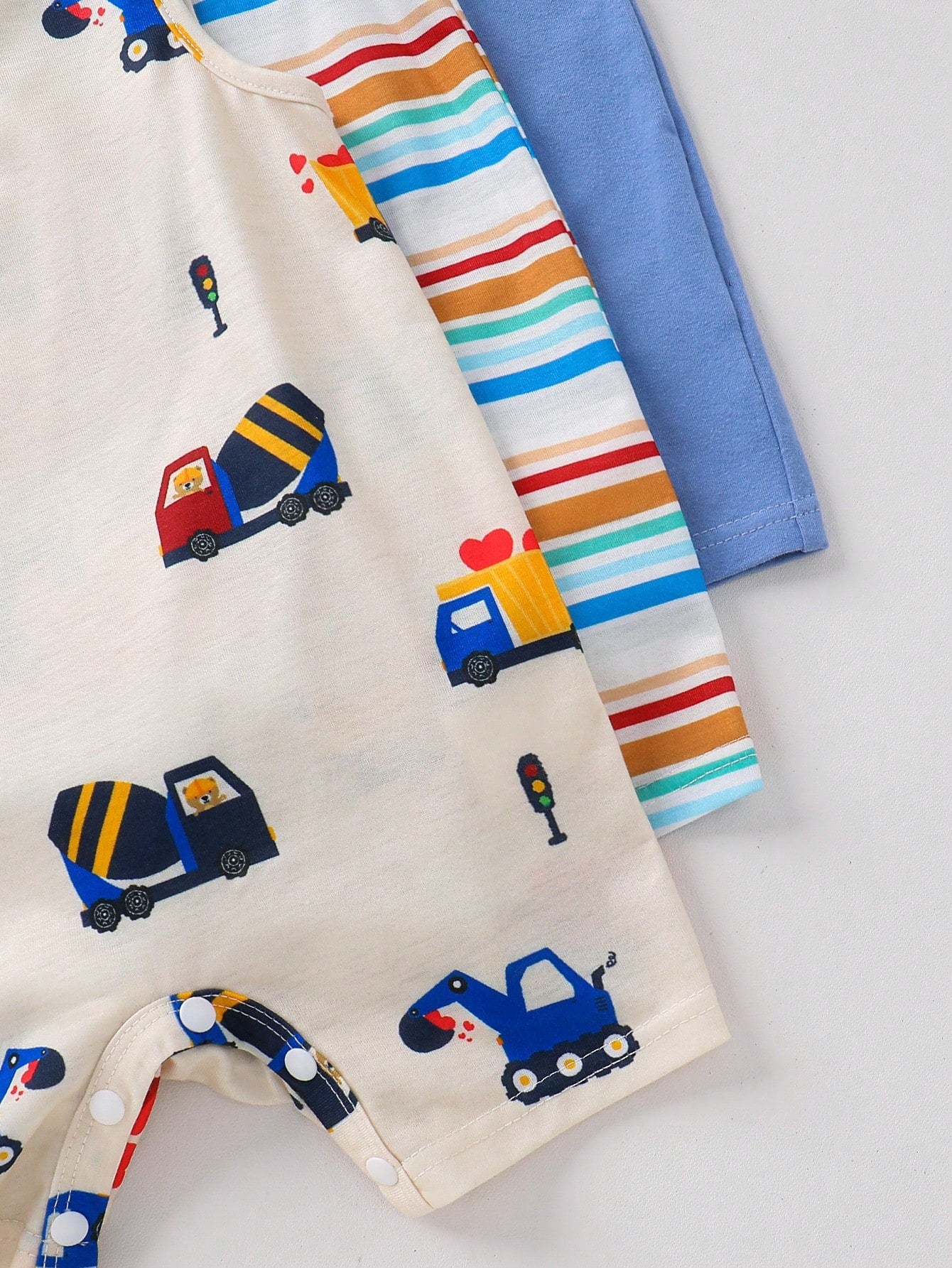 Baby Boy Sleeveless Summer Romper Set โ Vehicle Print and Striped Cotton Bodysuit โ Soft Casual Pack