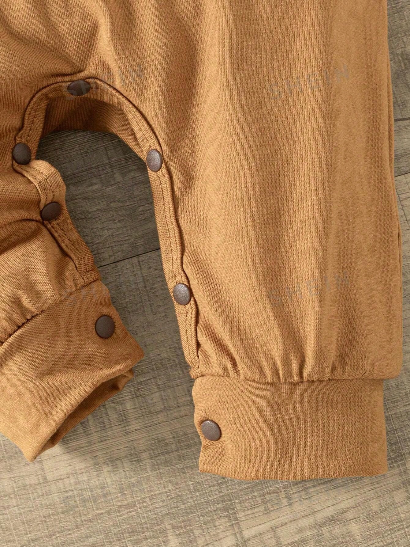Baby Bear Overall Set, 2-Piece Brown Romper and Striped T-Shirt Outfit with Matching Hat