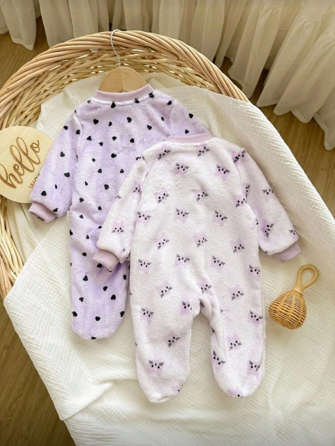 Baby Girls 2 Pieces Fleece Winter Romper Set – Soft Zip Onesies