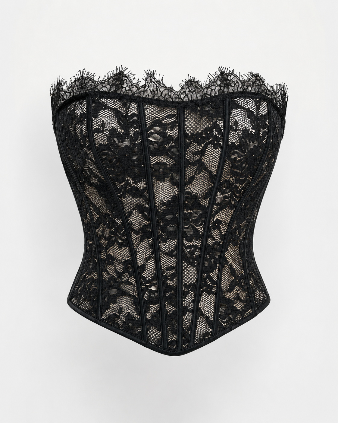 SHEIN Women Black Lace Strapless Corset Top