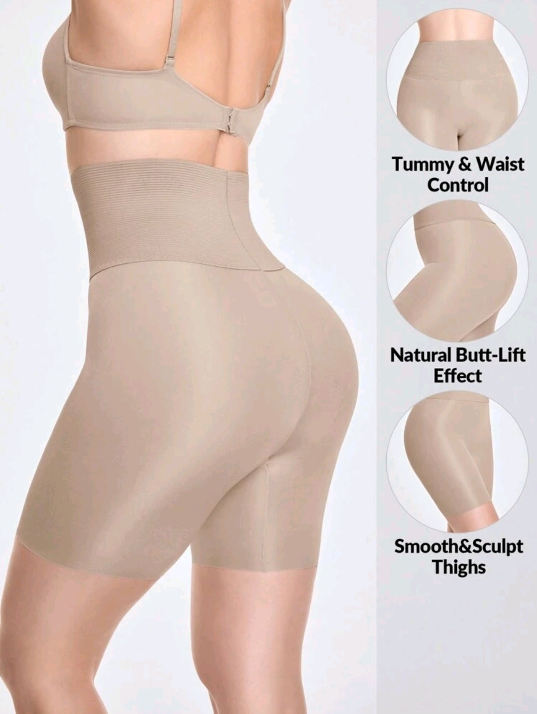 High Waisted Mid-Thigh Shapewear Shorts for Women – Tummy Control & Butt Lifting Body Shaper