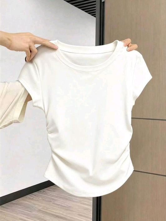 White Basic Short Sleeve Round Neck T-Shirt