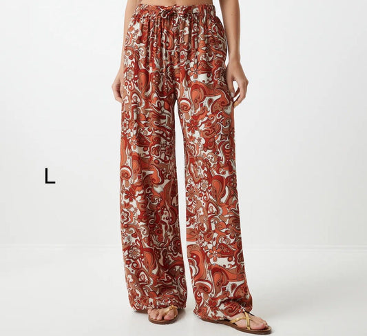 Women’s Trendyol Rust Paisley Wide Leg Pants – Viscose Floral Palazzo Pants