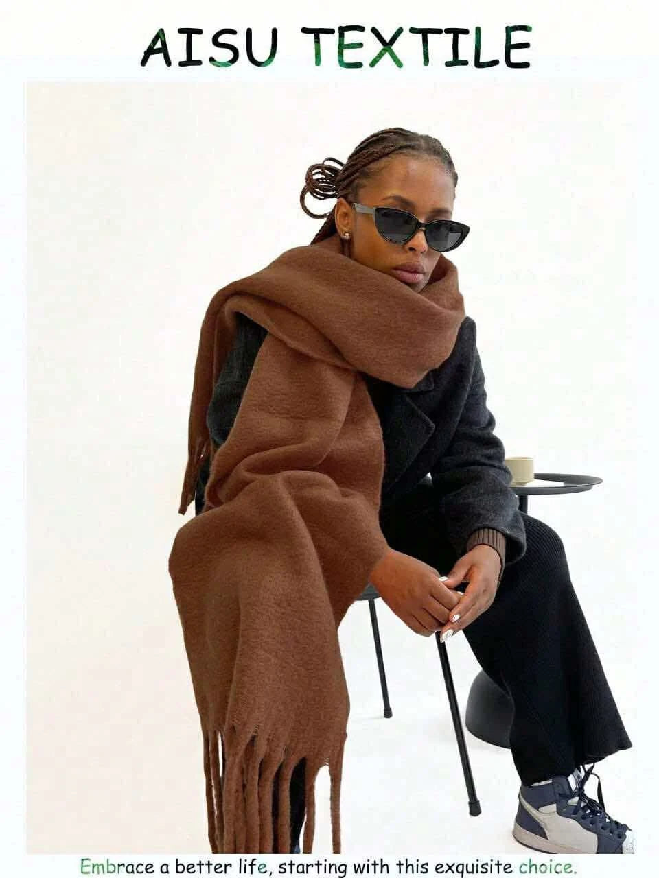 Women’s Long Wool Winter Scarf – Brown