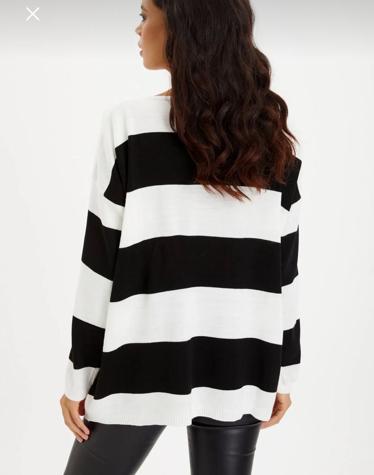 Black & White Oversized Striped Sweater for Women – Off Shoulder Loose Knit Pullover