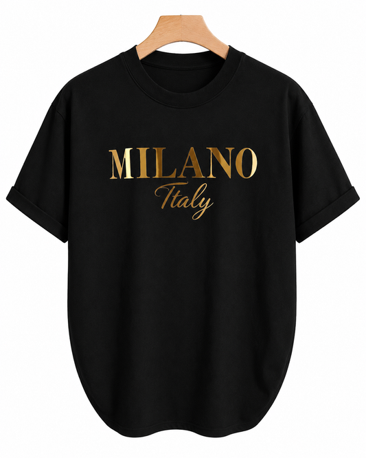 SHEIN Unisex Black Milano Italy Graphic T-Shirt