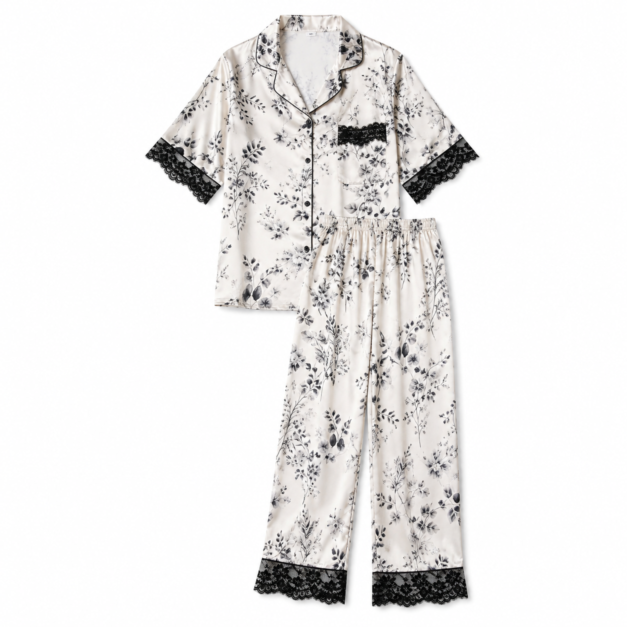SHEIN Women’s Satin Floral Pajama Set – Short Sleeve Top & Long Pants Sleepwear, SHEIN Fast Delivery in 5 Days