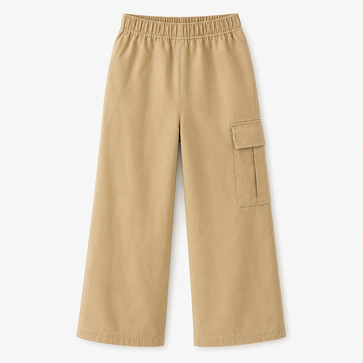 SHEIN Kids Beige Cargo Wide Leg Pants – Elastic Waist Casual Pants, SHEIN Fast Delivery in 5 Days