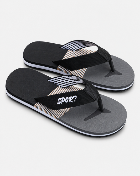 Men’s Black and Grey Sport Flip Flops – Casual Lightweight Beach Slippers