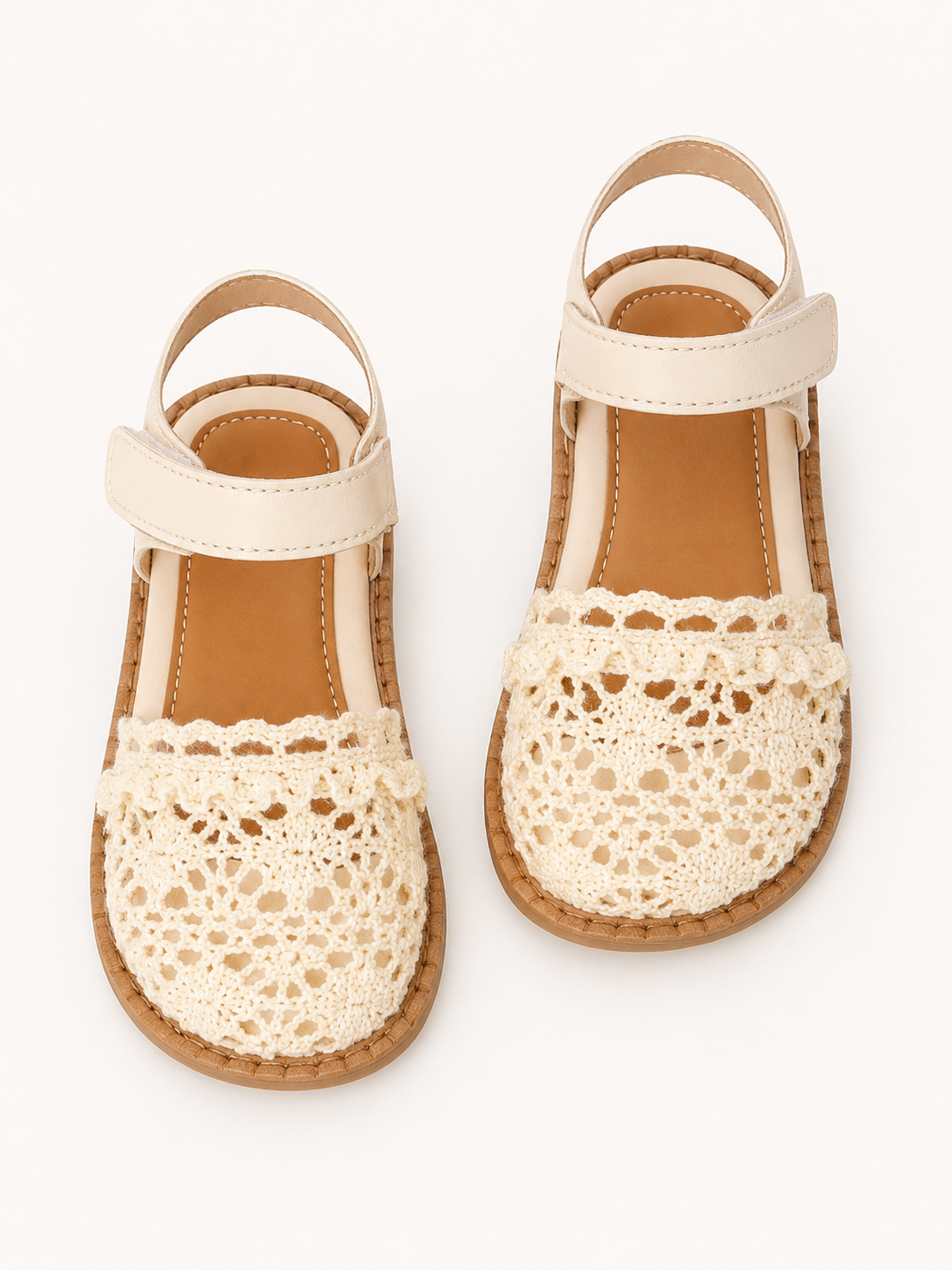 SHEIN Girls Crochet Strap Sandals – Cream Beige