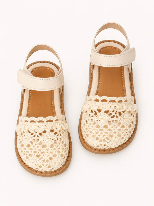 SHEIN Girls Crochet Strap Sandals – Cream Beige