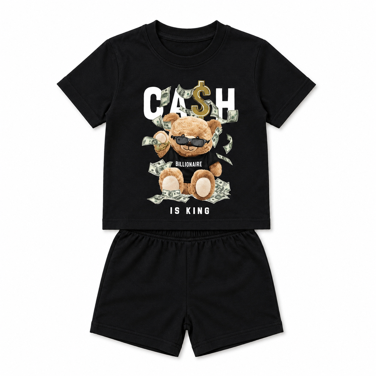Boys Black Cash Bear T-Shirt and Shorts Set โ SHEIN Fast Delivery in 5 Days
