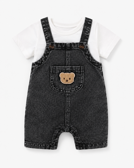 Baby Boys Black Denim Overall Set with White T-Shirt – SHEIN Fast Delivery in 5 Days