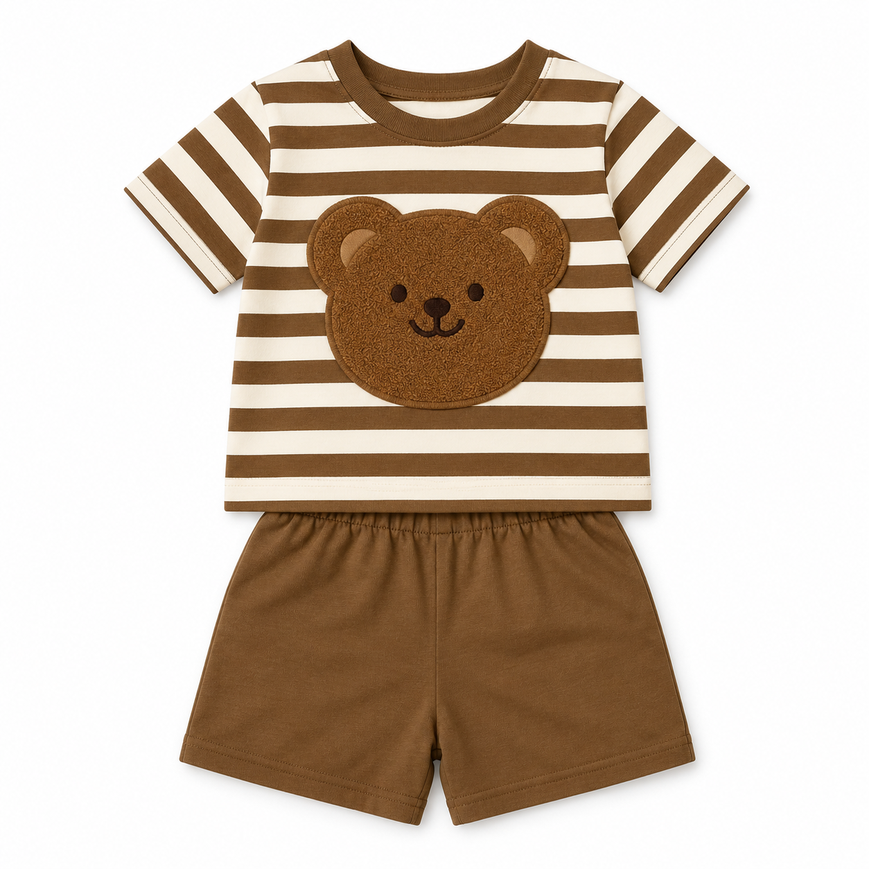 Boys Brown Striped Bear T-Shirt and Shorts Set โ SHEIN Fast Delivery in 5 Days