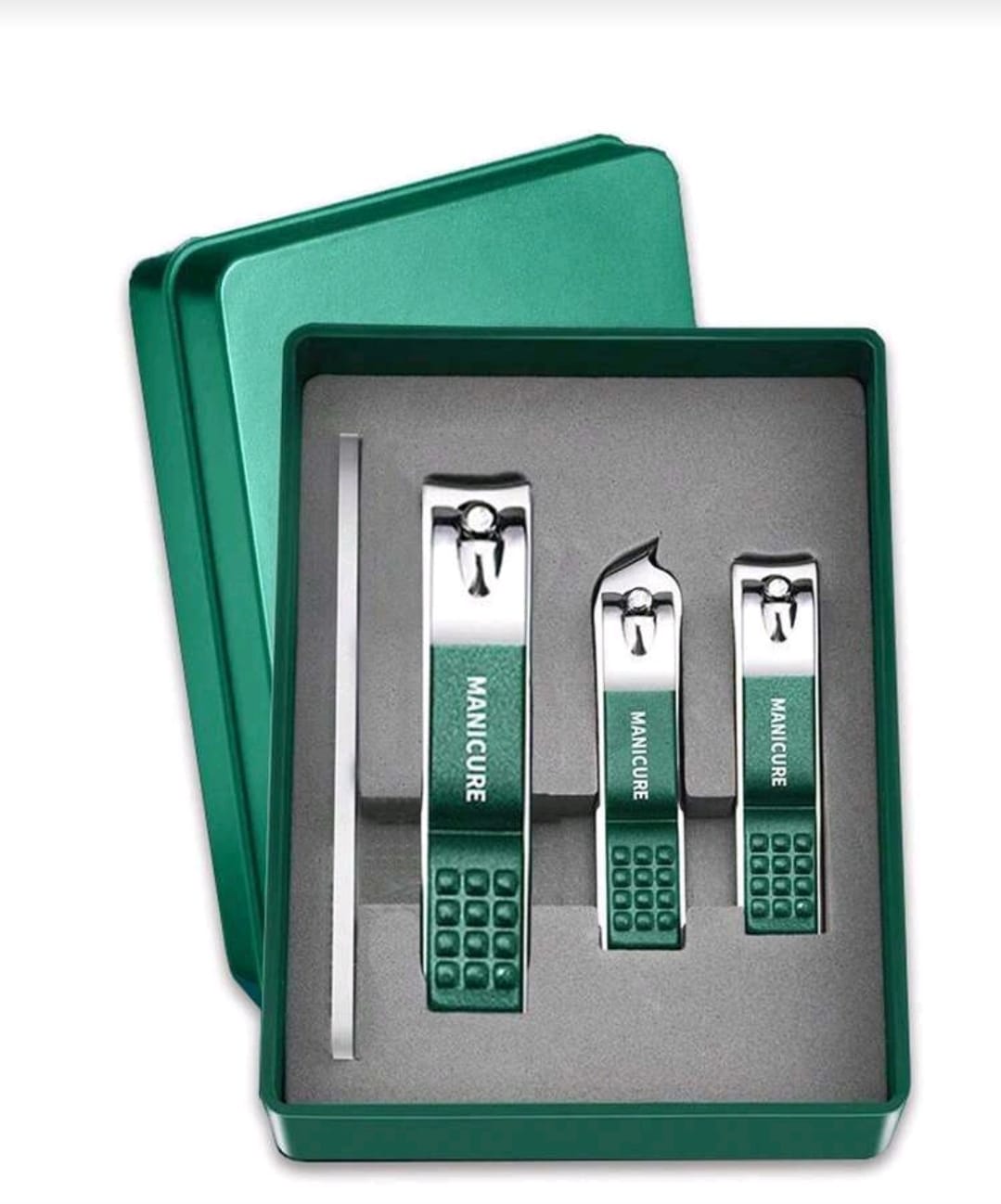 Green Nail Clipper Set – 3 Pieces Manicure Grooming Kit with Case