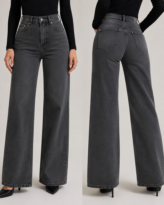 SHEIN Dark Grey High-Waist Wide-Leg Jeans - SHEIN Fast Delivery in 5 Days