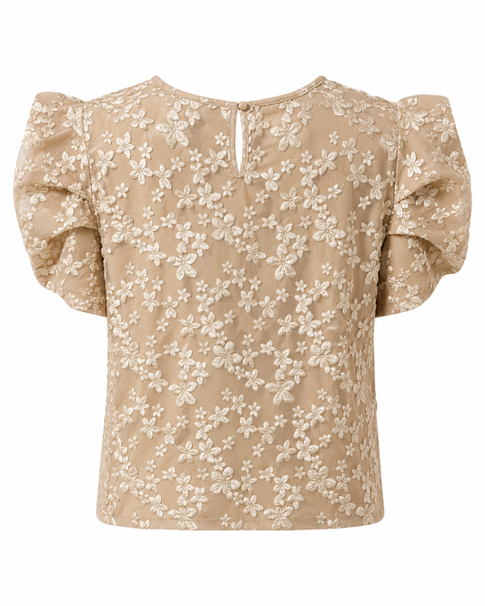 Beige Floral Jacquard Puff Sleeve Blouse – SHEIN Fast Delivery in 5 Days