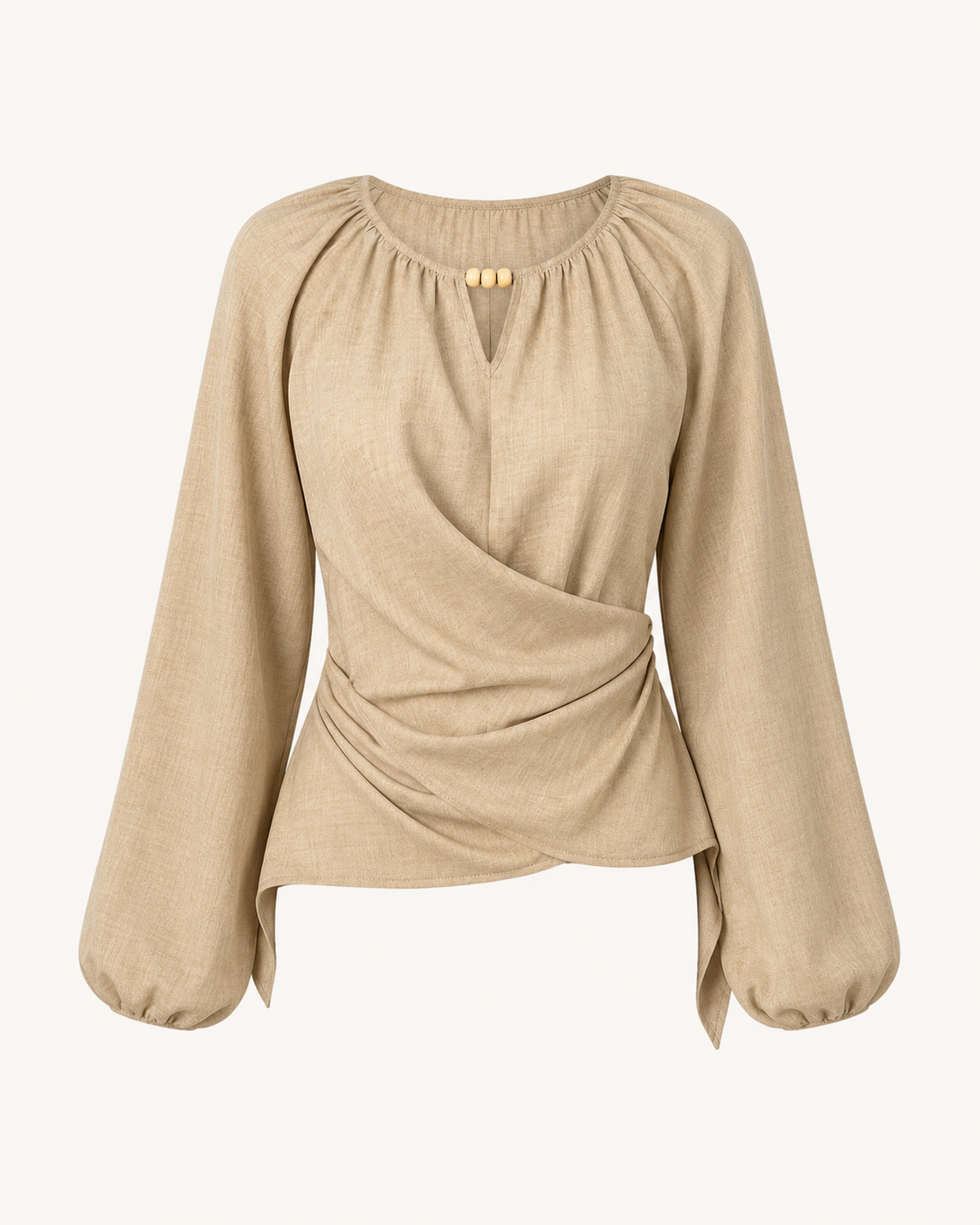 SHEIN Fast Delivery Khaki Wrap Front Long Sleeve Blouse – Elegant Draped Top