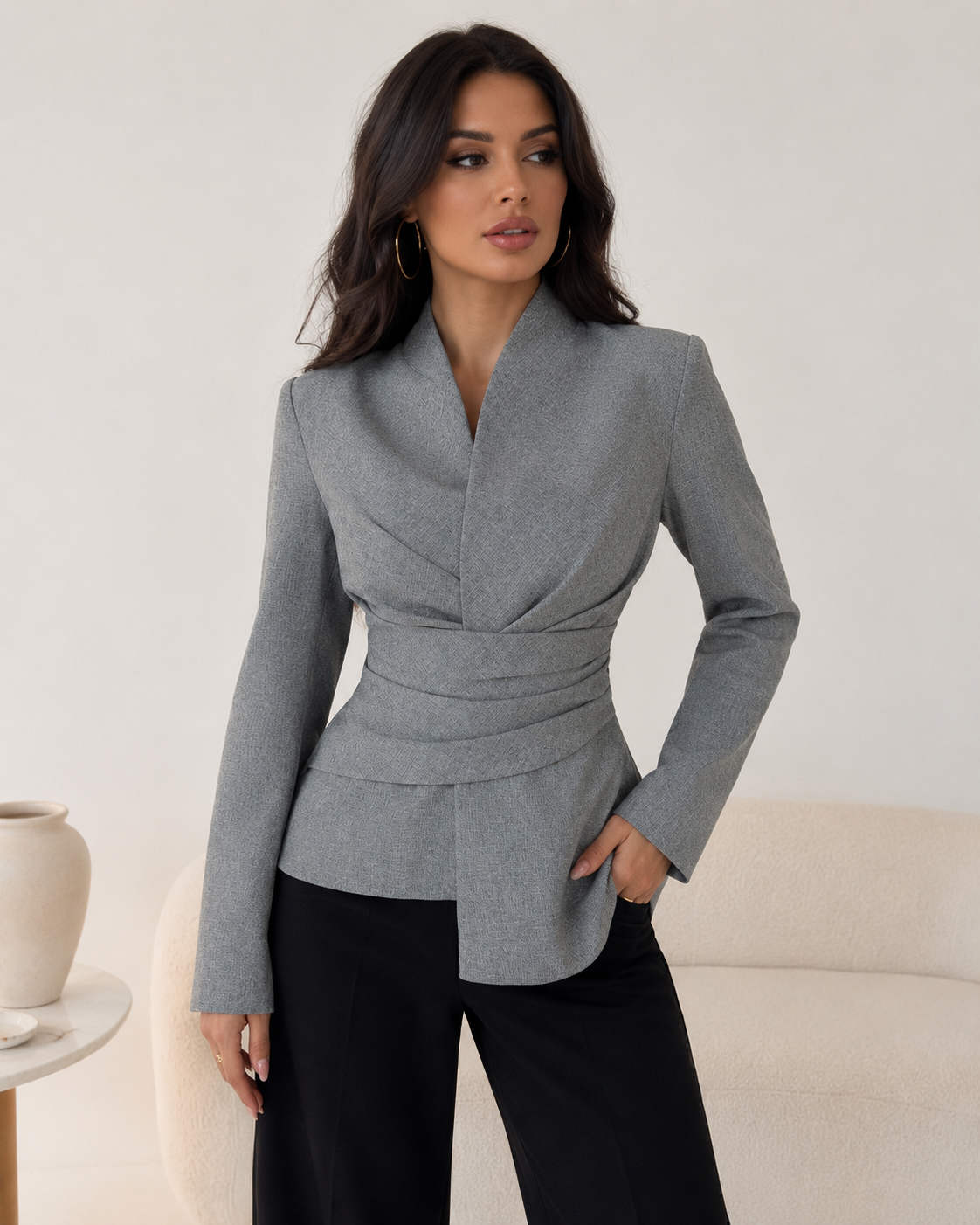 Grey Wrap Waist Tailored Blazer Top – SHEIN Fast Delivery in 5 Days