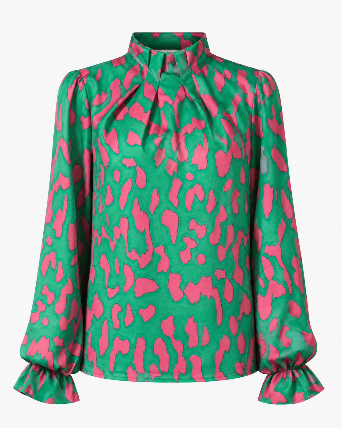 Ocean Green Leopard Print Tie Neck Blouse – Fast Delivery in 5 Days