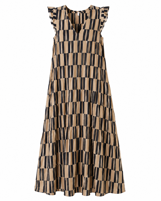 SHEIN Geometric Stripe Sleeveless Tiered Maxi Dress