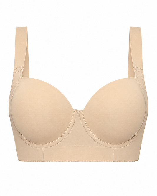 Women’s Beige Full Coverage Bra, Wide Strap Supportive Underwear with Smooth Padded Cups
