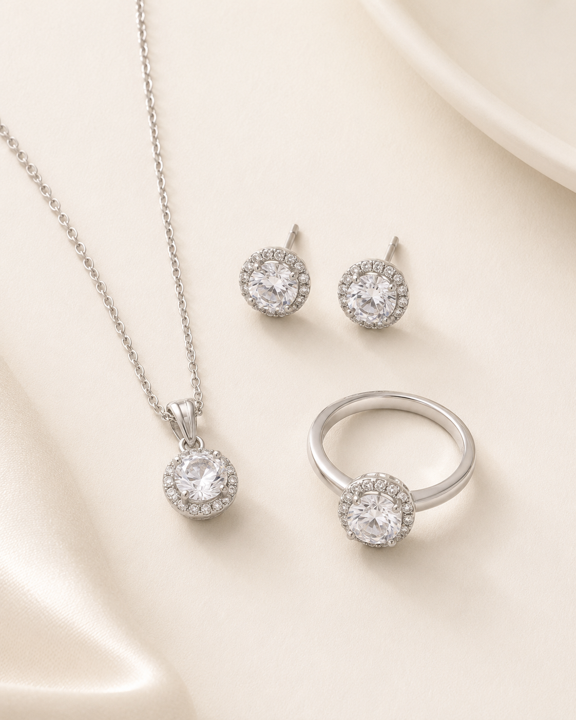 SHEIN Silver Crystal Jewelry Set – 3 Pieces