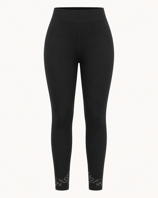 Women’s Black Fleece Lined Leggings with Decorative Ankle Detail