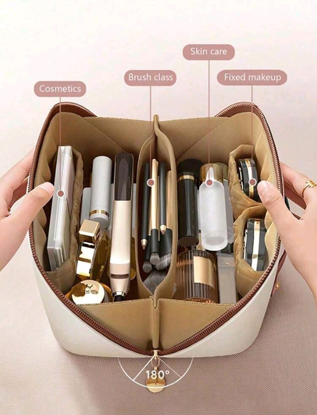 Large Capacity Double Layer Makeup Organizer Bag – Waterproof PU Leather Cosmetic & Travel Storage Case