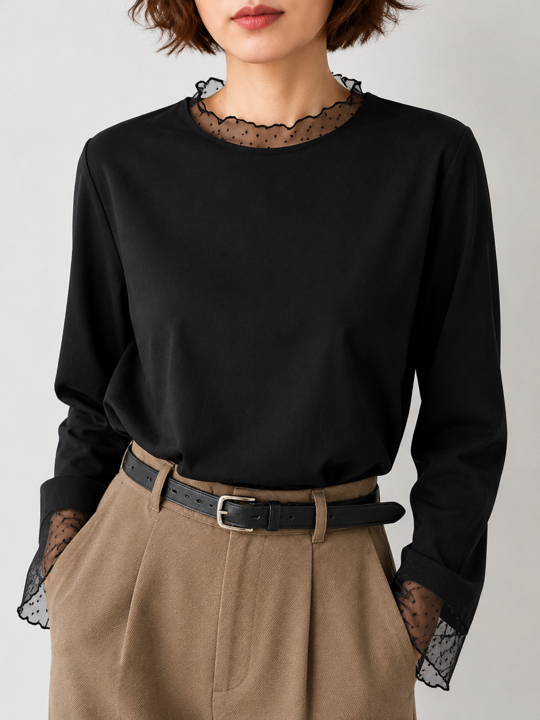 Black Mesh Trim Long Sleeve Top – SHEIN Fast Delivery in 5 Days