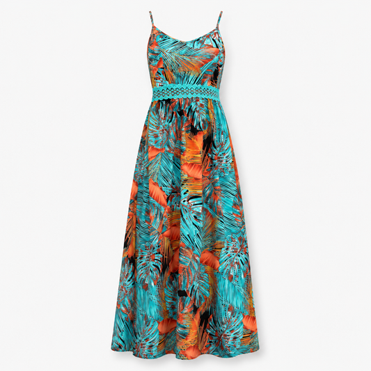 Tropical Print Spaghetti Strap Maxi Dress