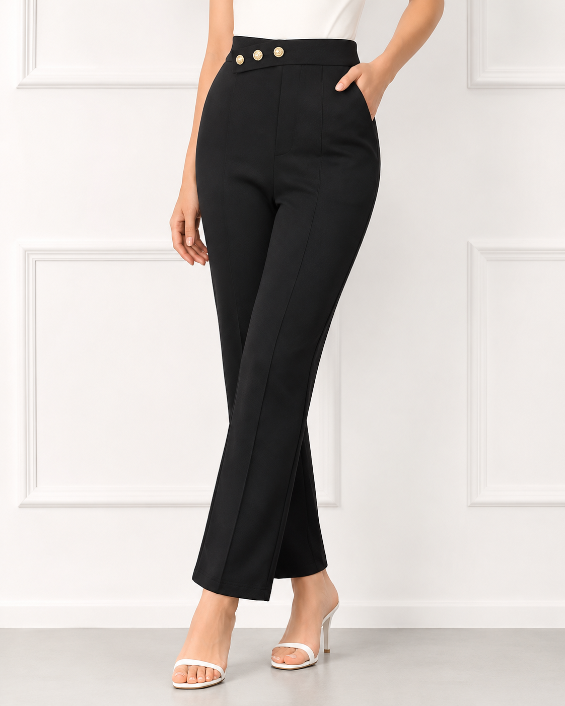 Modelyn Black Tailored High-Waist Trousers for Women