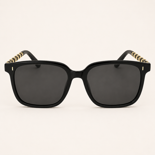 SHEIN Black Square Sunglasses with Chain Temples – Fast Delivery in 5 Days