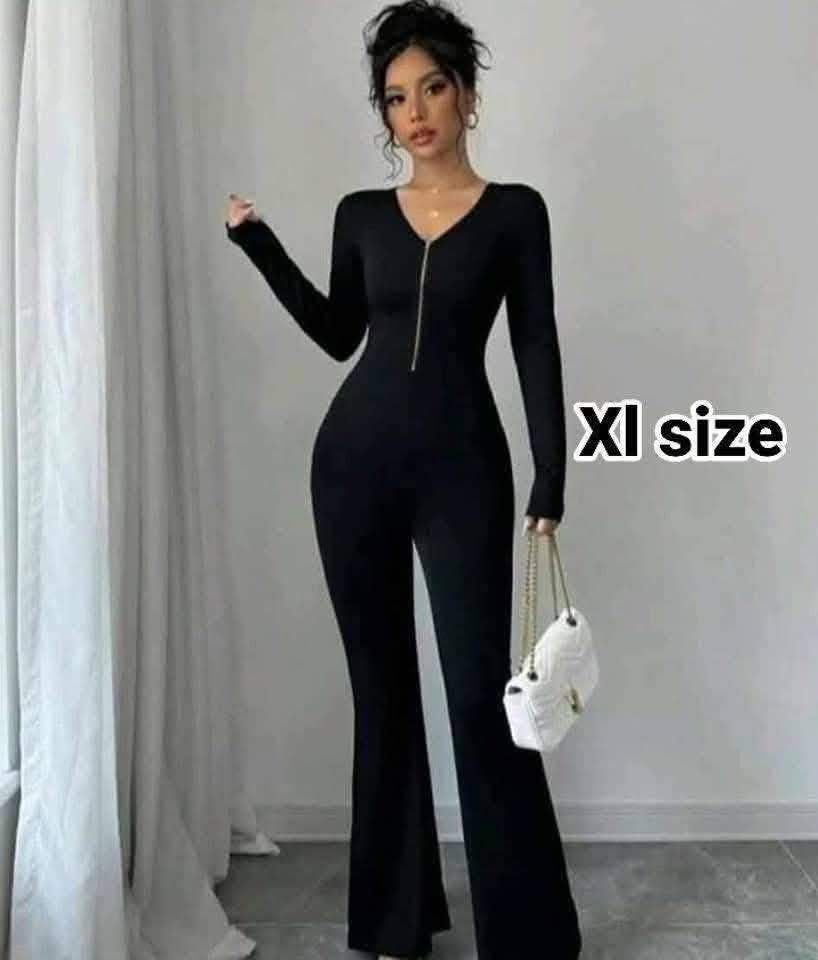 Black Zip Front Flare Jumpsuit – XL Size, SHEIN Fast Delivery in 5 Days