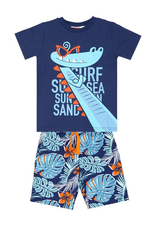 Boys Navy Crocodile Print T-Shirt and Tropical Shorts Set