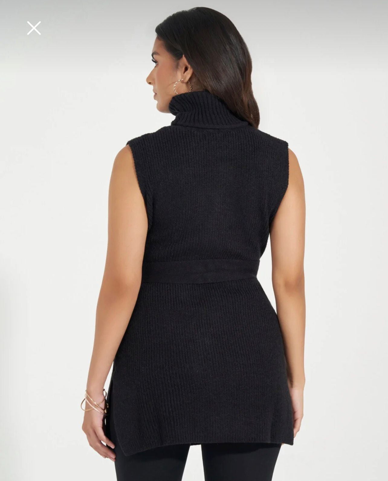 Black Sleeveless Turtleneck Knit Tunic – Belted Longline Sweater Top – Chic Winter Layering Top for Women