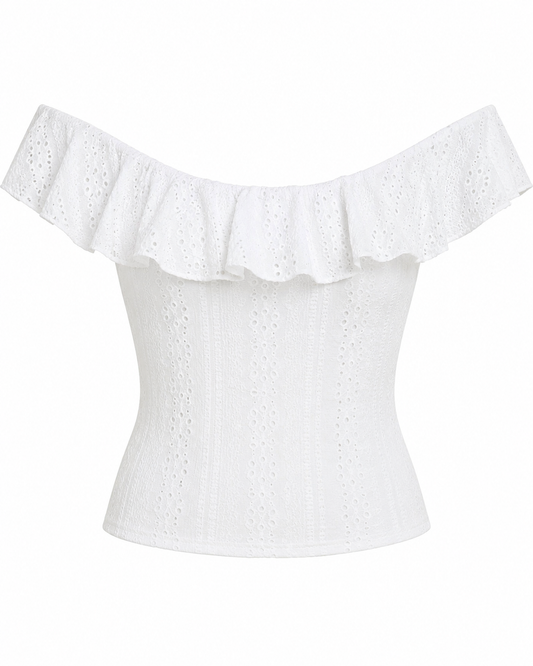 White Off Shoulder Ruffle Top – Fast Delivery in 5 Days